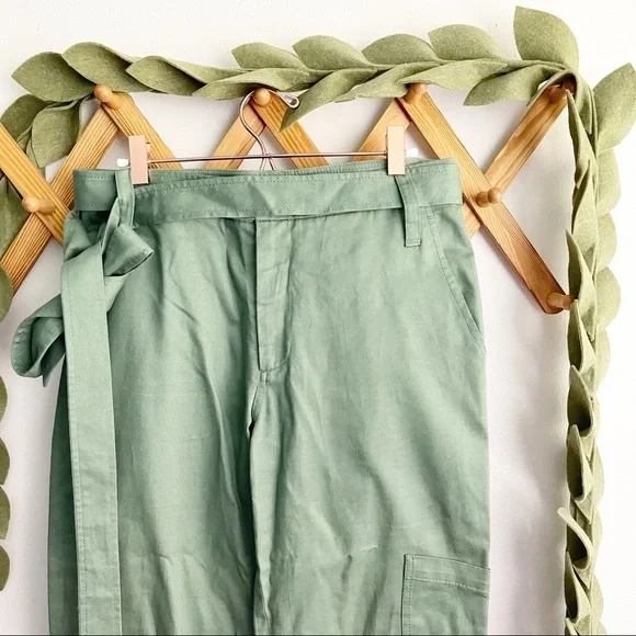 Tibi Green Slouch Tie Waist Cargo Pants